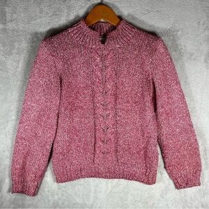 VINTAGE ROBERT SCOTT Hand Knitted Dusty Rose V-Notch Mock Neck Sweater Small